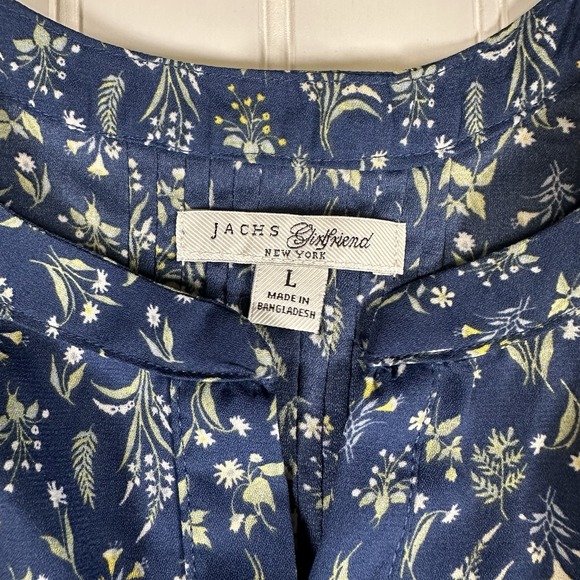 Jachs Girlfriend Women's Printed 3/4 Sleeve With Hidden Button Blouse Blue Sz L - Picture 2 of 6